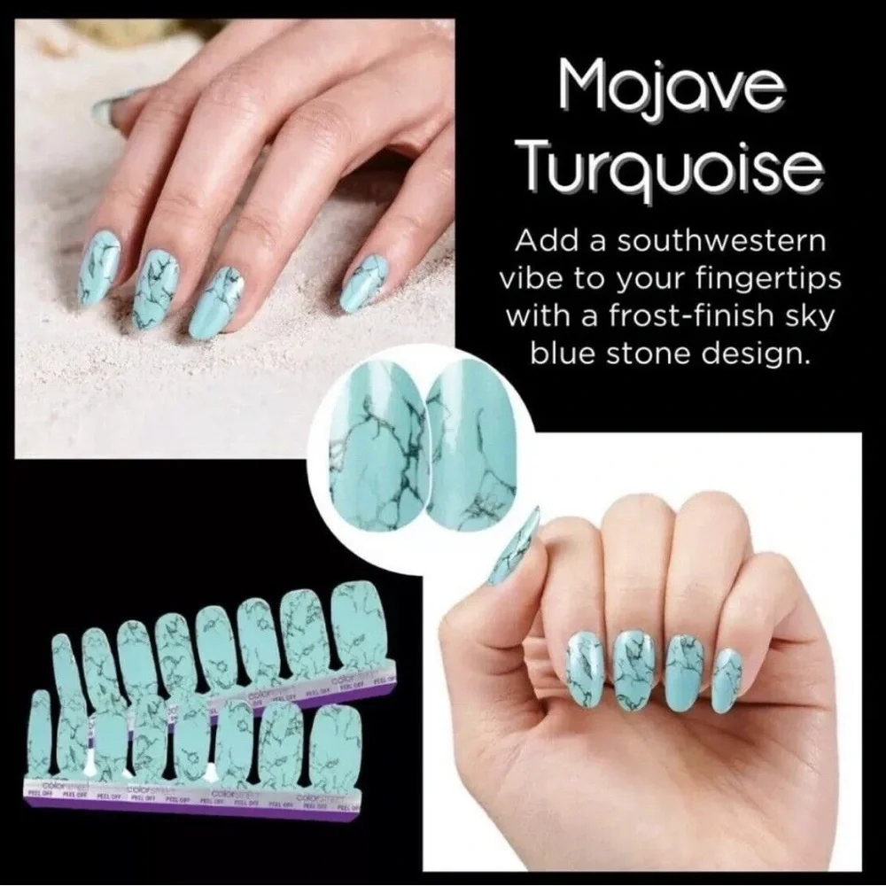 Color Street MOJAVE TURQUOISE Sky Blue Stone Design Nail Strips Set - Picture 4 of 8